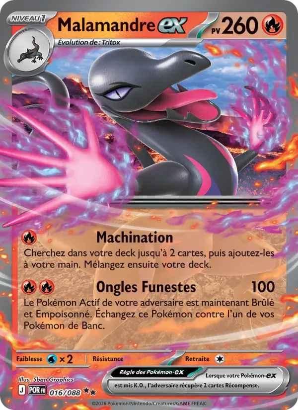 Malamandre-ex – carte Pokémon TCG Double rare n°016