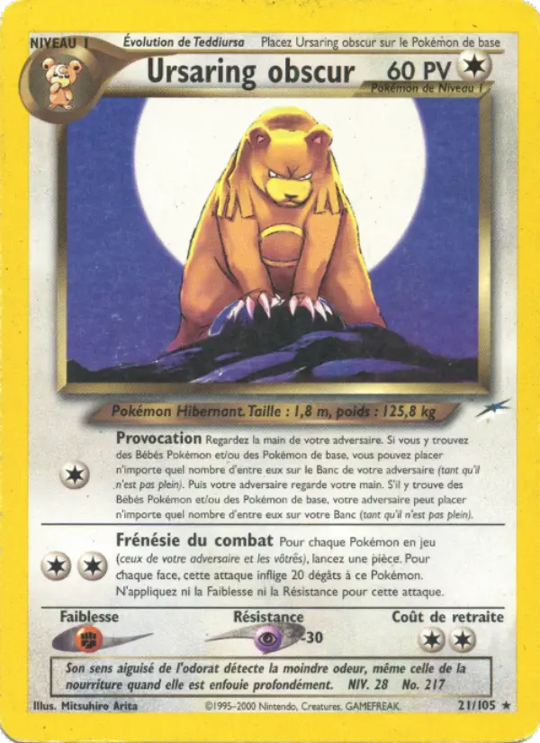Ursaring obscur – carte Pokémon TCG Rare n°21