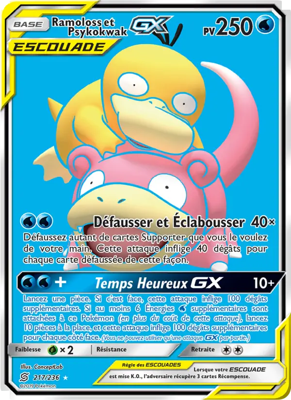 Ramoloss et Psykokwak GX – carte Pokémon TCG Ultra Rare n°217
