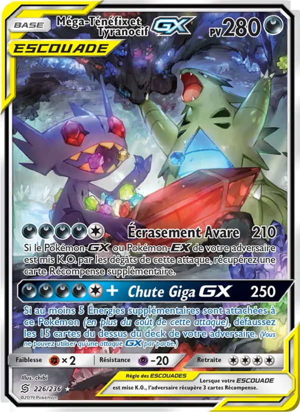 Méga-Ténéfix et Tyranocif GX – carte Pokémon TCG Ultra Rare n°226