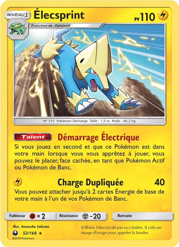 Élecsprint – carte Pokémon TCG Rare n°52