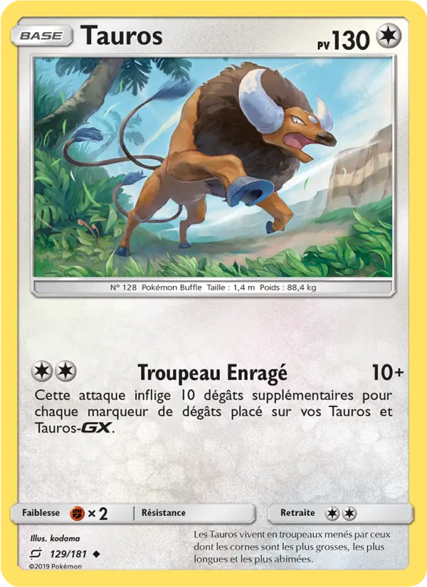 Tauros – carte Pokémon TCG Peu Commune n°129