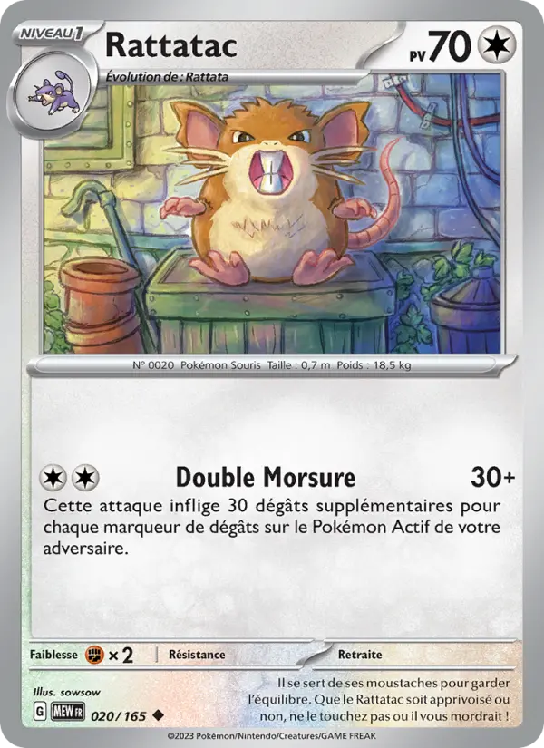 Rattatac – carte Pokémon TCG Peu Commune n°020