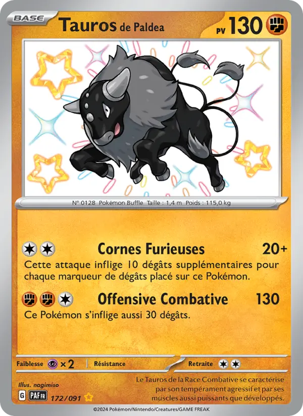 Tauros de Paldea – carte Pokémon TCG Shiny rare n°172