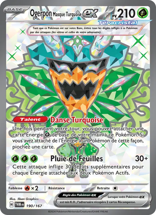Ogerpon Masque Turquoise-ex – carte Pokémon TCG Ultra Rare n°190