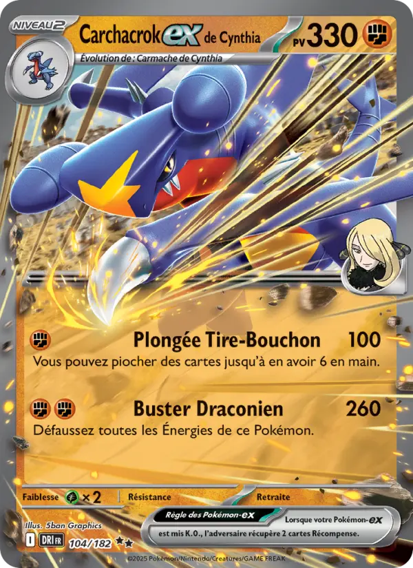 Carchacrok-ex de Cynthia – carte Pokémon TCG Double rare n°104