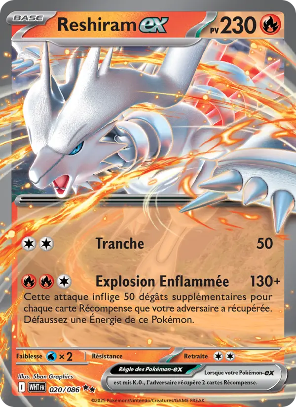 Reshiram-ex – carte Pokémon TCG Double rare n°020