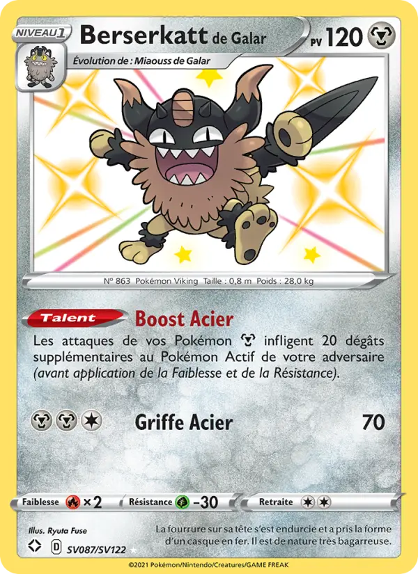 Berserkatt de Galar – carte Pokémon TCG Shiny rare n°SV087